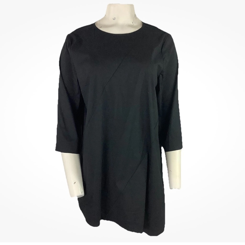 NWT J Jill Sz M Asymmetric Oversized Pullover Tunic Top Black Cotton Blend